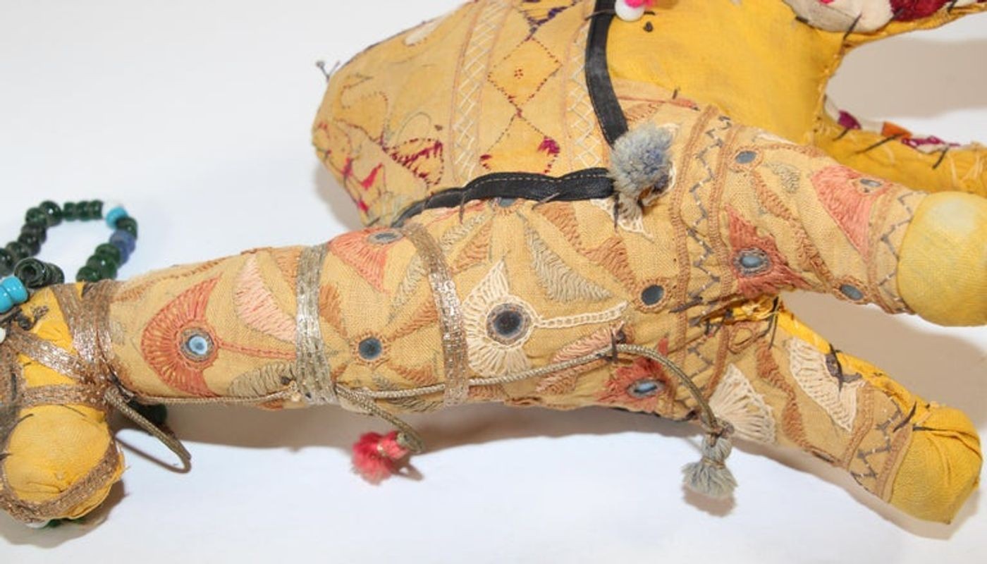 Handcrafted Vintage Stuffed Raj Cotton Embroidered Camel Toy, India, 1950