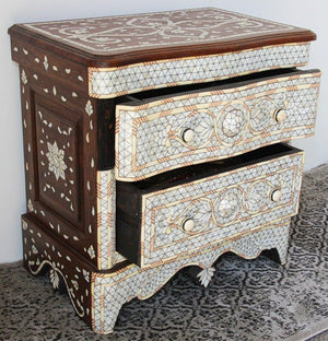 White Inlay Moorish Moroccan Nightstand Dresser