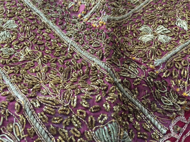 Large Rajasthani Metallic-Thread Embroidered Silk Textile, Circa 1950