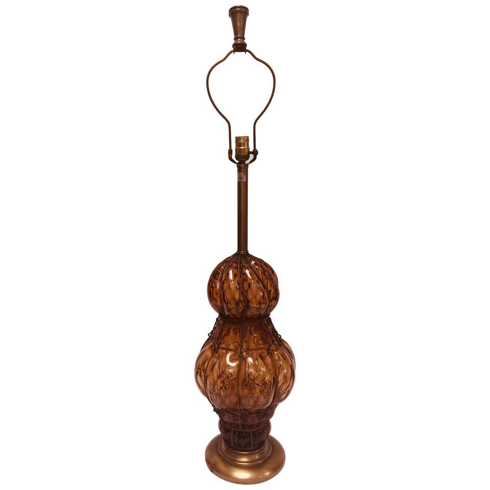 Vintage Murano Amber Venetian Italian Glass Table Lamp by Marbro