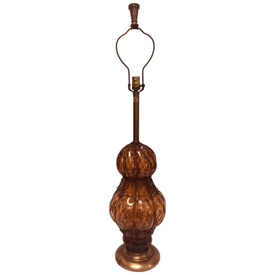 Vintage Murano Amber Venetian Italian Glass Table Lamp by Marbro - E-mosaik, image size:960x960