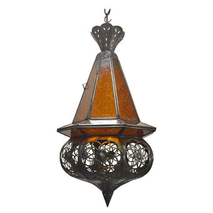 Moroccan Handcrafted Moorish Amber Glass Lantern Pendant