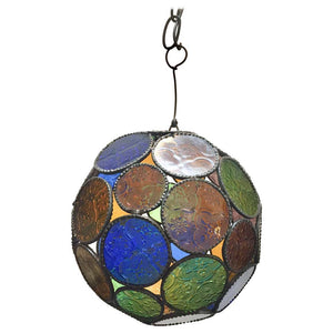 Handcrafted Moroccan Moorish Glass Orb Lantern with Multi-Color Glass