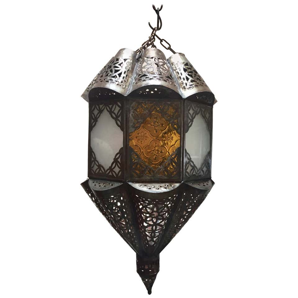 Moroccan Handcrafted Moorish Metal and Glass Lantern