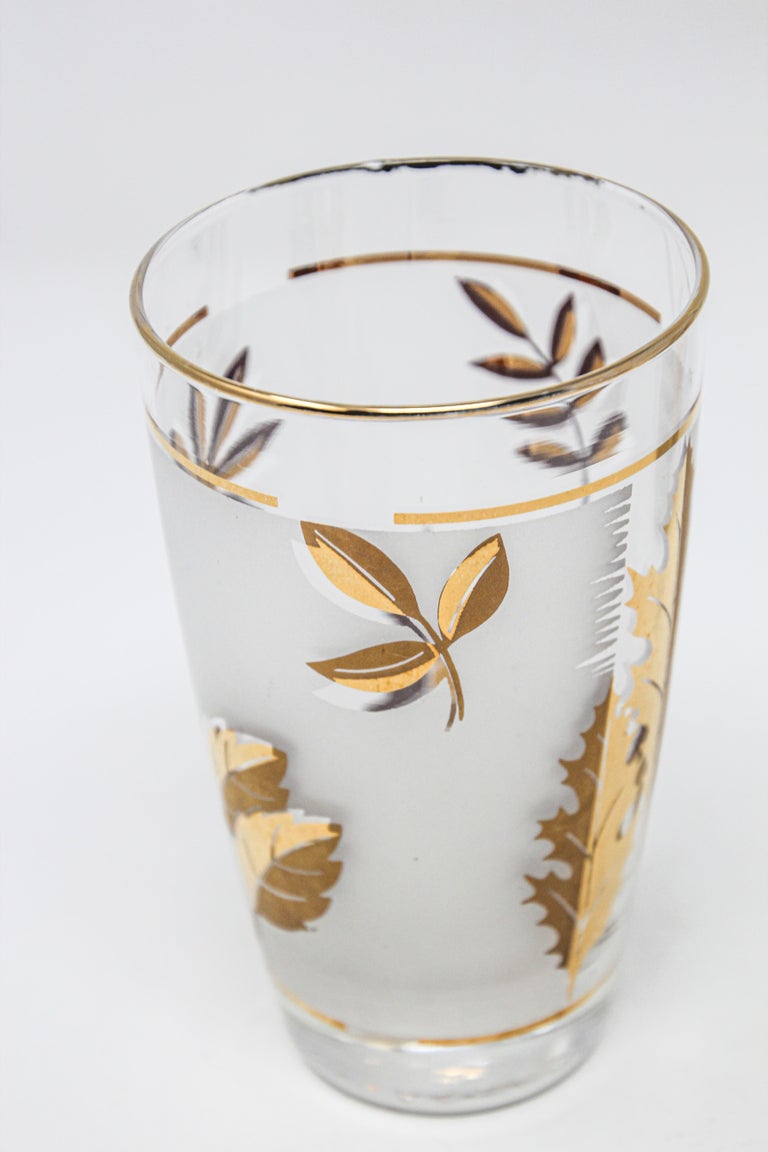 Vintage Libbey Cocktail Glasses Set, Frosted Glass with Gold Leaf