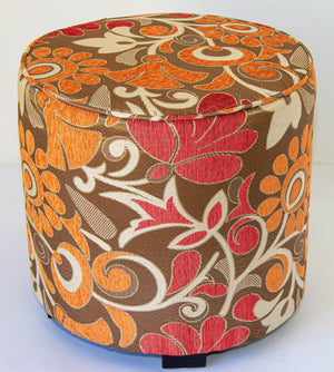 Post Modern Cylindrical Moroccan Pouf Upholstered Stool in Bold Colorful Fabric