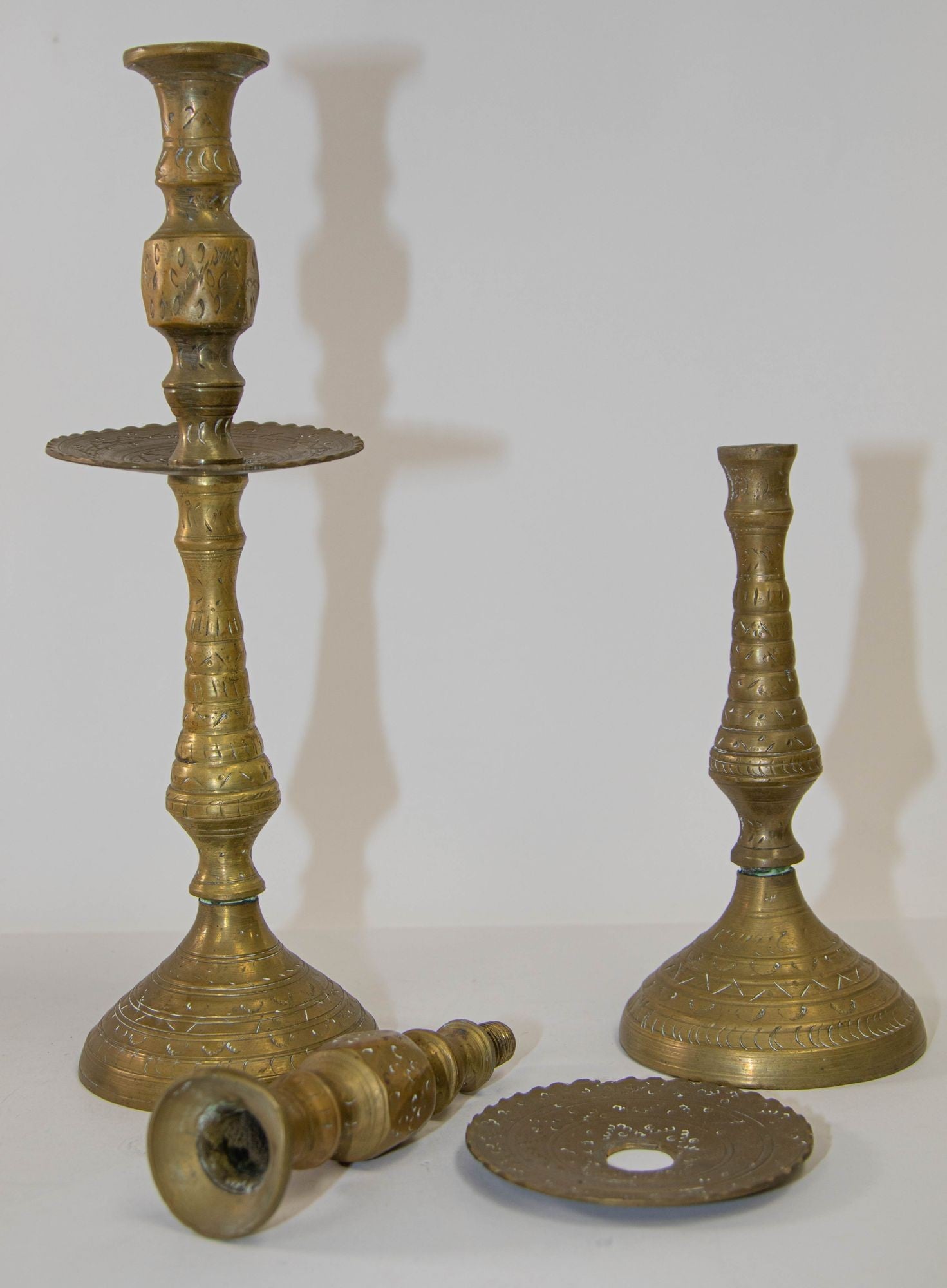 Solid Brass Vintage Moroccan Candle Holder a Pair 1950's