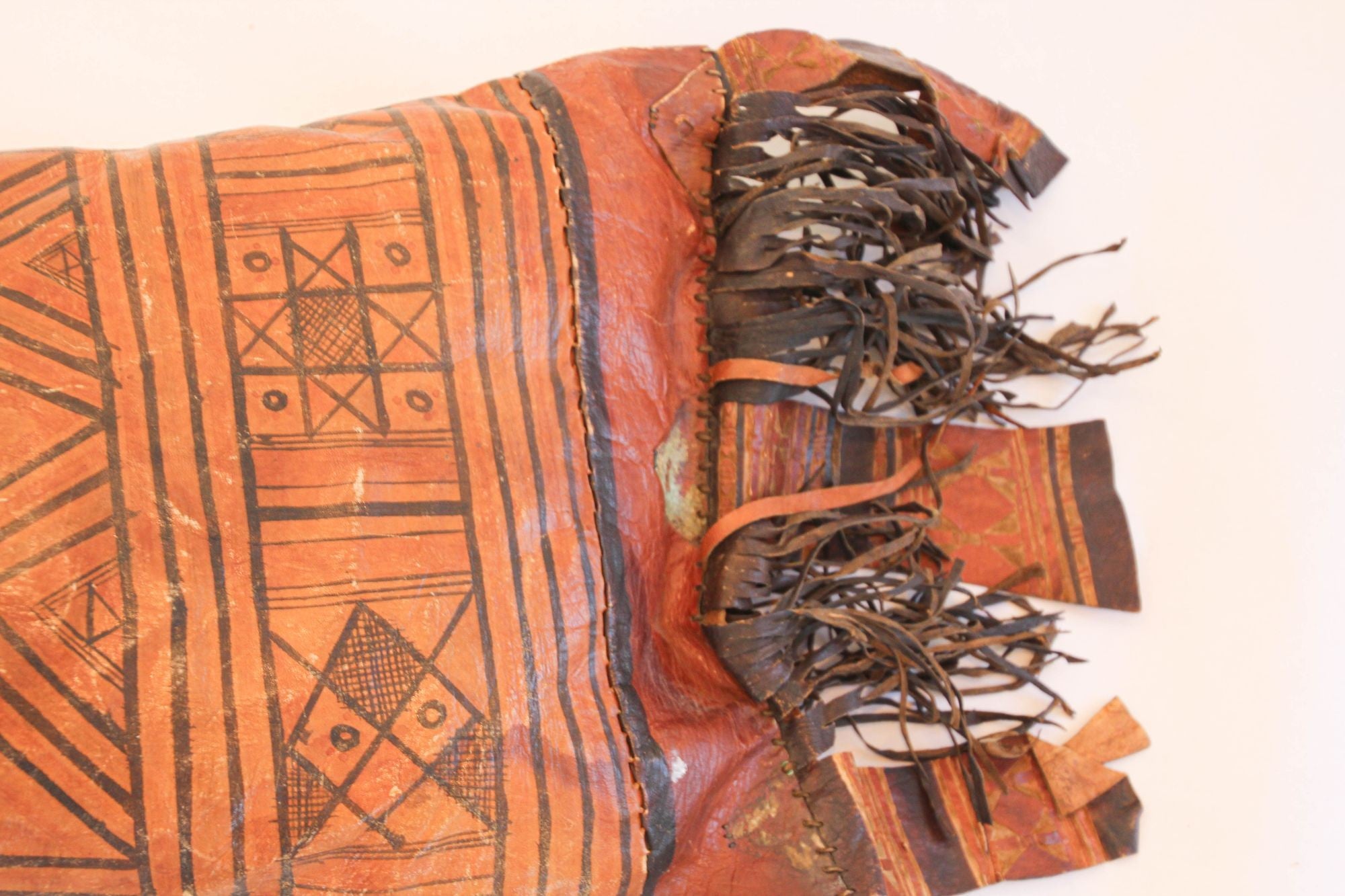 African Tuareg Hand-Tooled Leather Pillow with Fringes