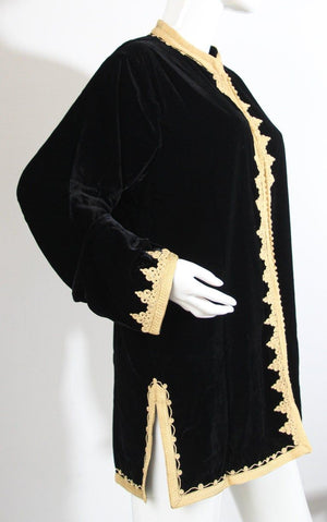 Moroccan Kaftan Black Velvet Vest with Gold Embroideries