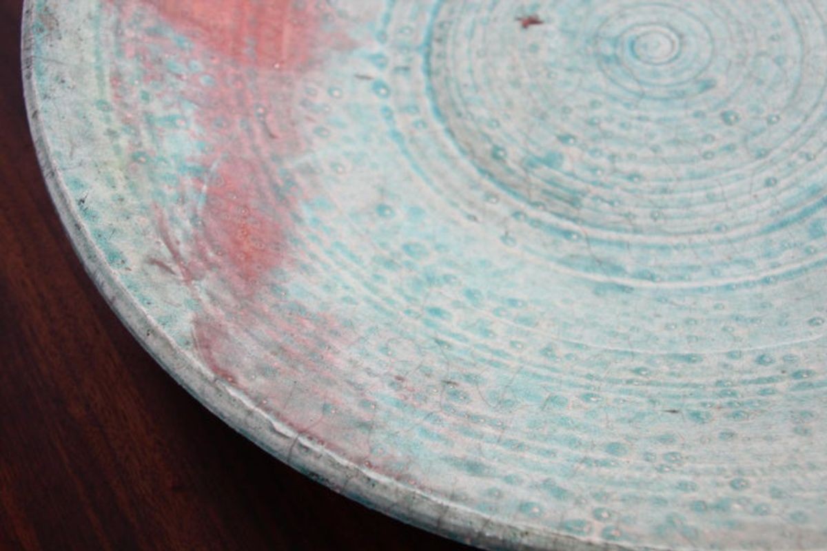 Handcrafted Italian Art Studio Large Stoneware Bowl Aqua Color