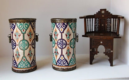 Handcrafted Moorish Ceramic Urns with Metal Handles, 20th Century