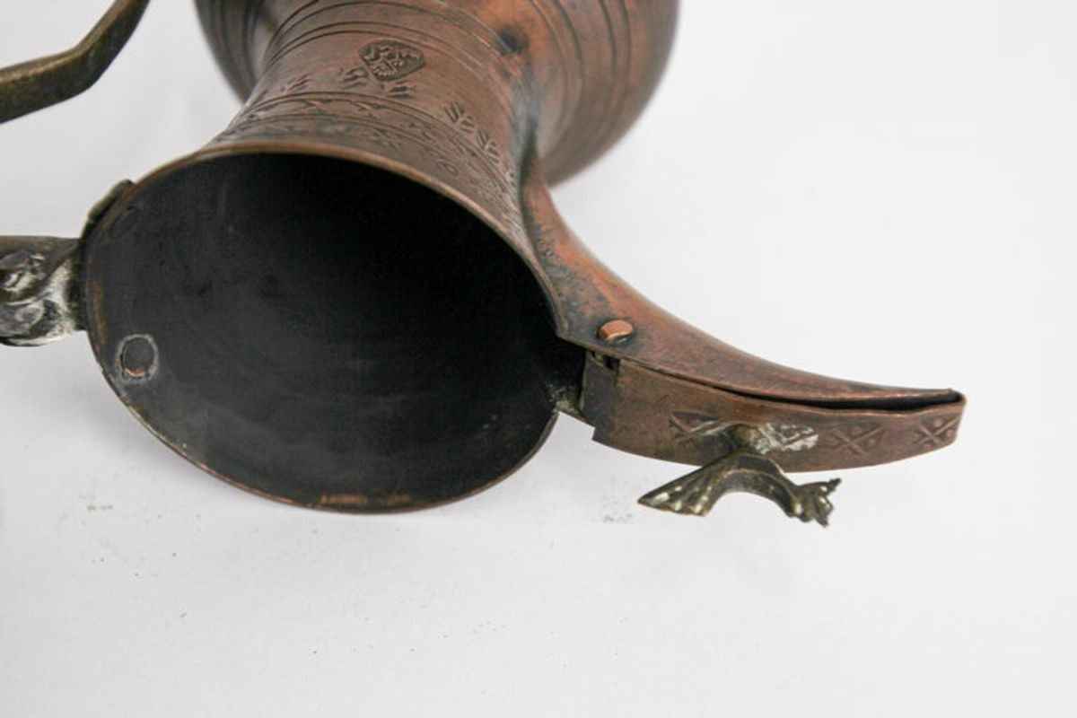 19th c Antique Middle Eastern Dallah Turkish Ottoman Bronze Copper Coffee Pot