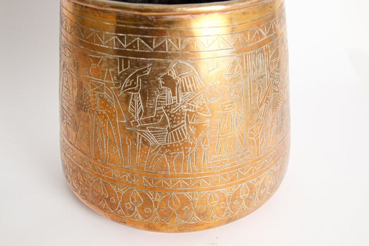 Hand Etched Egyptian Brass Vessel Jardiniere, 19th Century