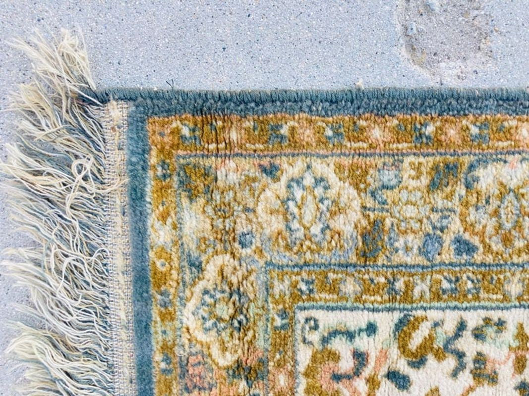 1950s Hand Knotted Green Runner from Turkey