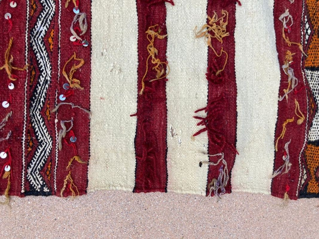 1960s Authentic Moroccan Vintage Tribal Kilim Handira Rug