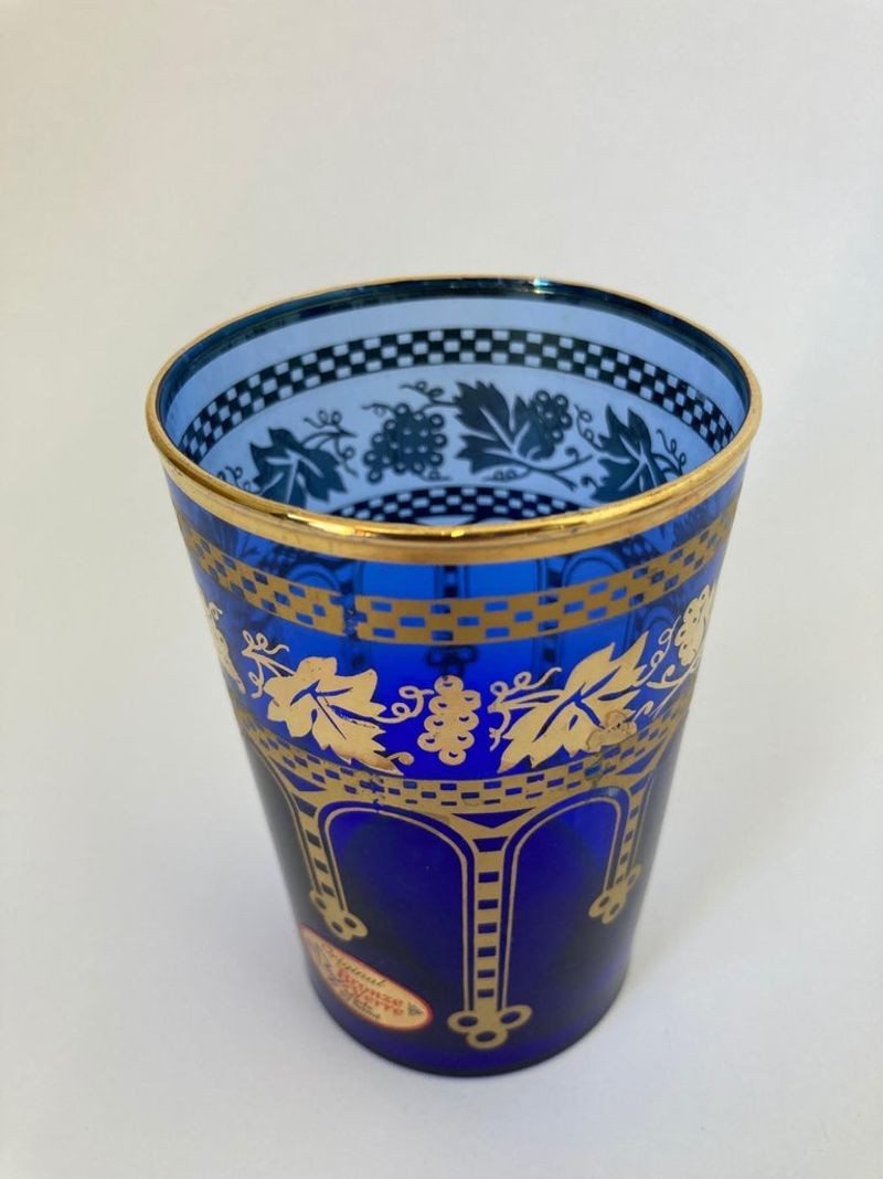 Moorish Blue and Gold Crystal Barware Italian Drinking Glasses Set of 4