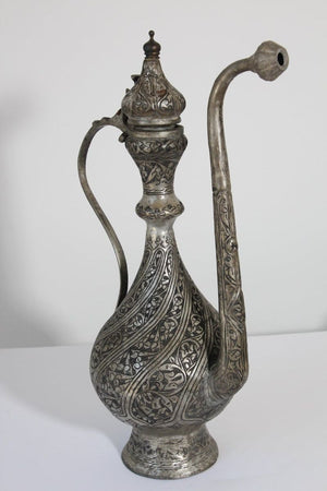 Middle Eastern Islamic Turkish Ottoman Tinned Copper Ewer
