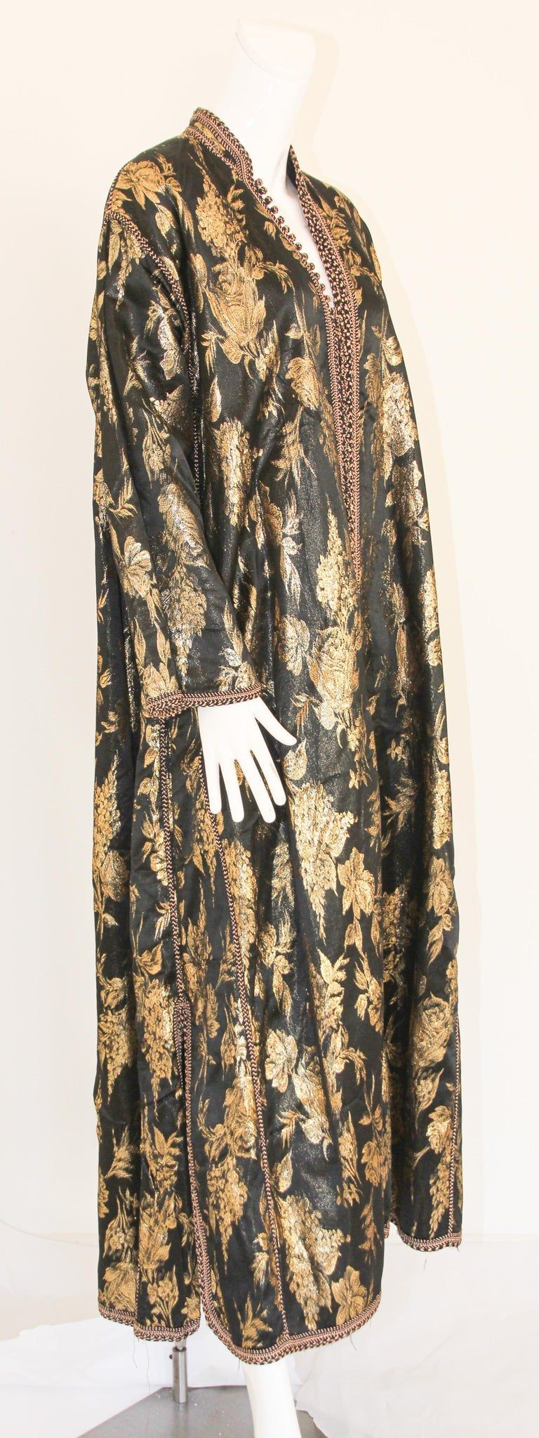 Vintage Moroccan Caftan, Black and Gold Embroidered, ca. 1960s