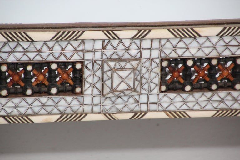 White Shell Inlaid Antique Middle Eastern Damascene Syrian Mirror 66"