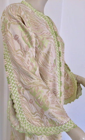 Moroccan Kaftan in Silver Metallic Floral Brocade