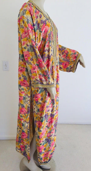 Vintage Moroccan Caftan Metallic Floral Silk Brocade