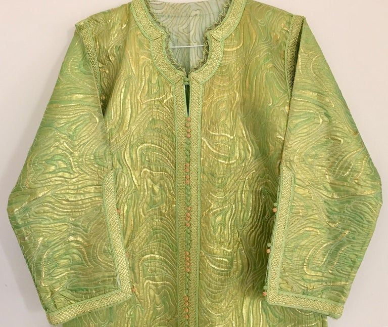 Moroccan Kaftan in Green and Gold Brocade Metallic Lame