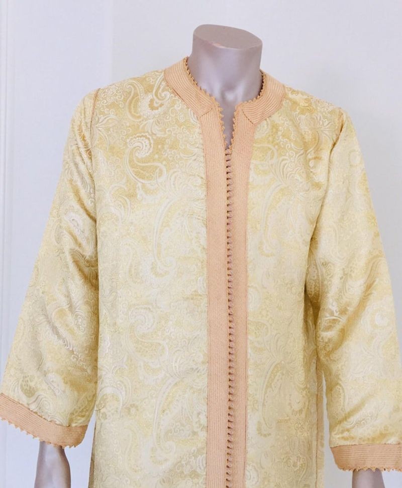 Moroccan Kaftan Gold and Silver Brocade 1970s Maxi Dress Caftan