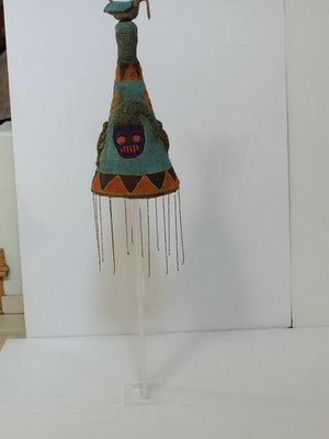 Yoruba Nigeria Royal African Beaded Headdress Crown on Lucite Stand