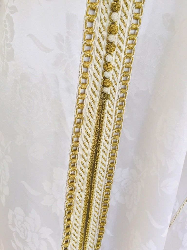 Moroccan Floral White Kaftan Maxi Dress Caftan Size Large