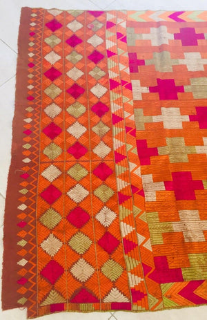 Phulkari Bawan Bagh Silk Embroidery Wedding Shawl, Punjab India