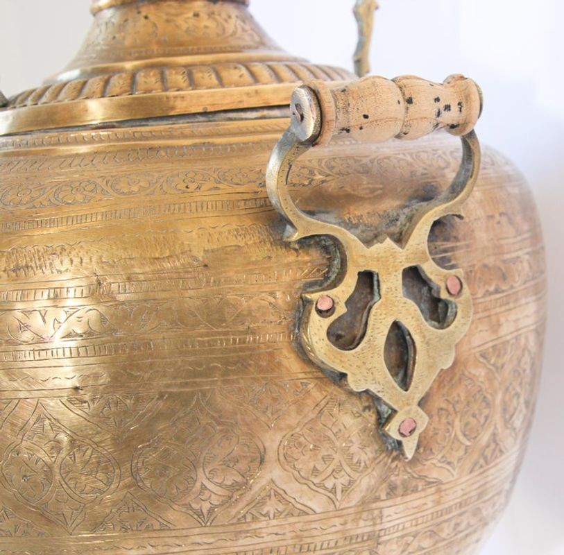 19th Century Handcrafted Mughal Brass Samovar in Moorish Style