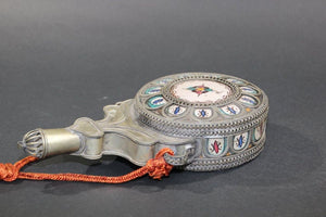 Moroccan Ceramic Flask Bottle from Fez with Silvered Filigree