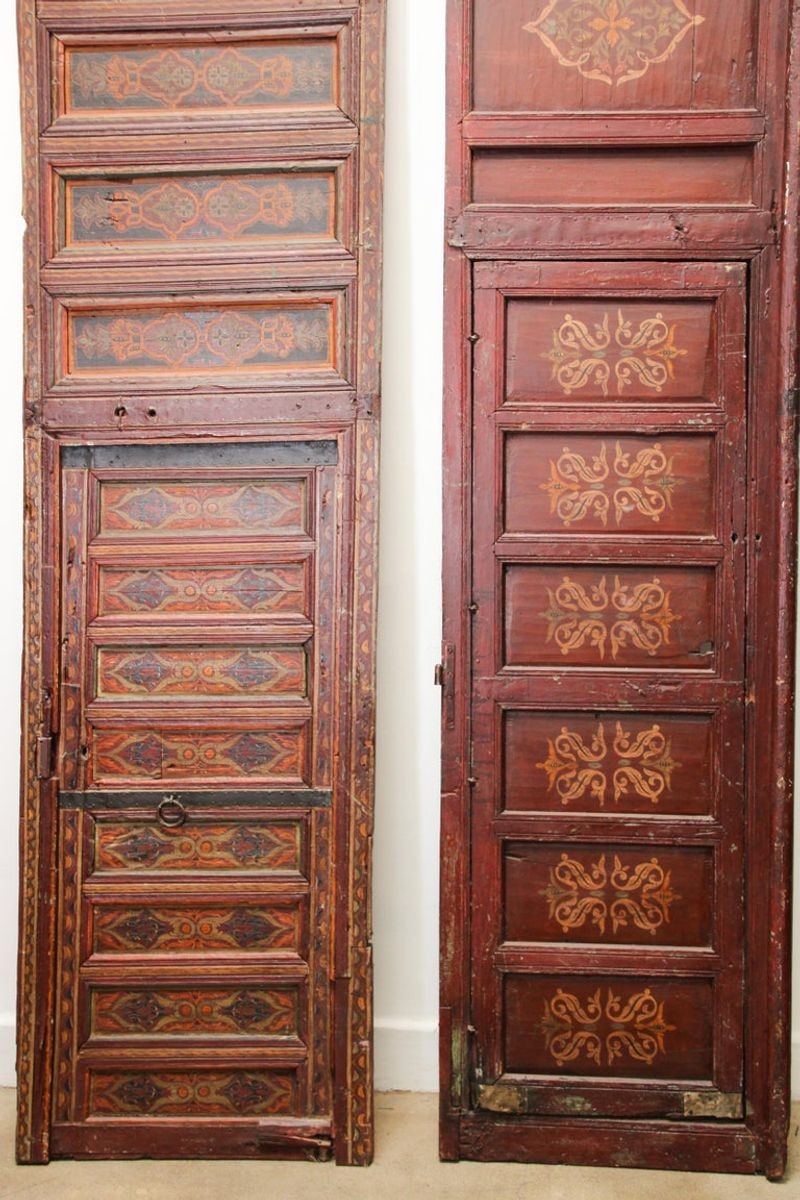 19th Century Moroccan Antique Double Door with Hand Painted Moorish Designs