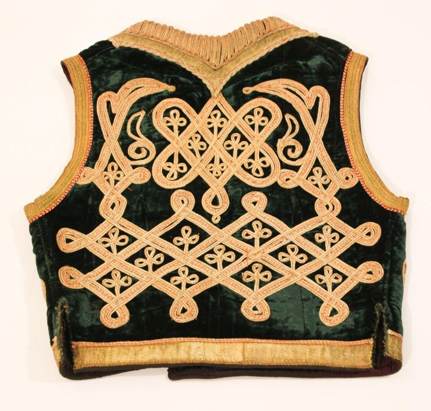Antique Ottoman Emerald Green and Gold Thread Embroidered Vest