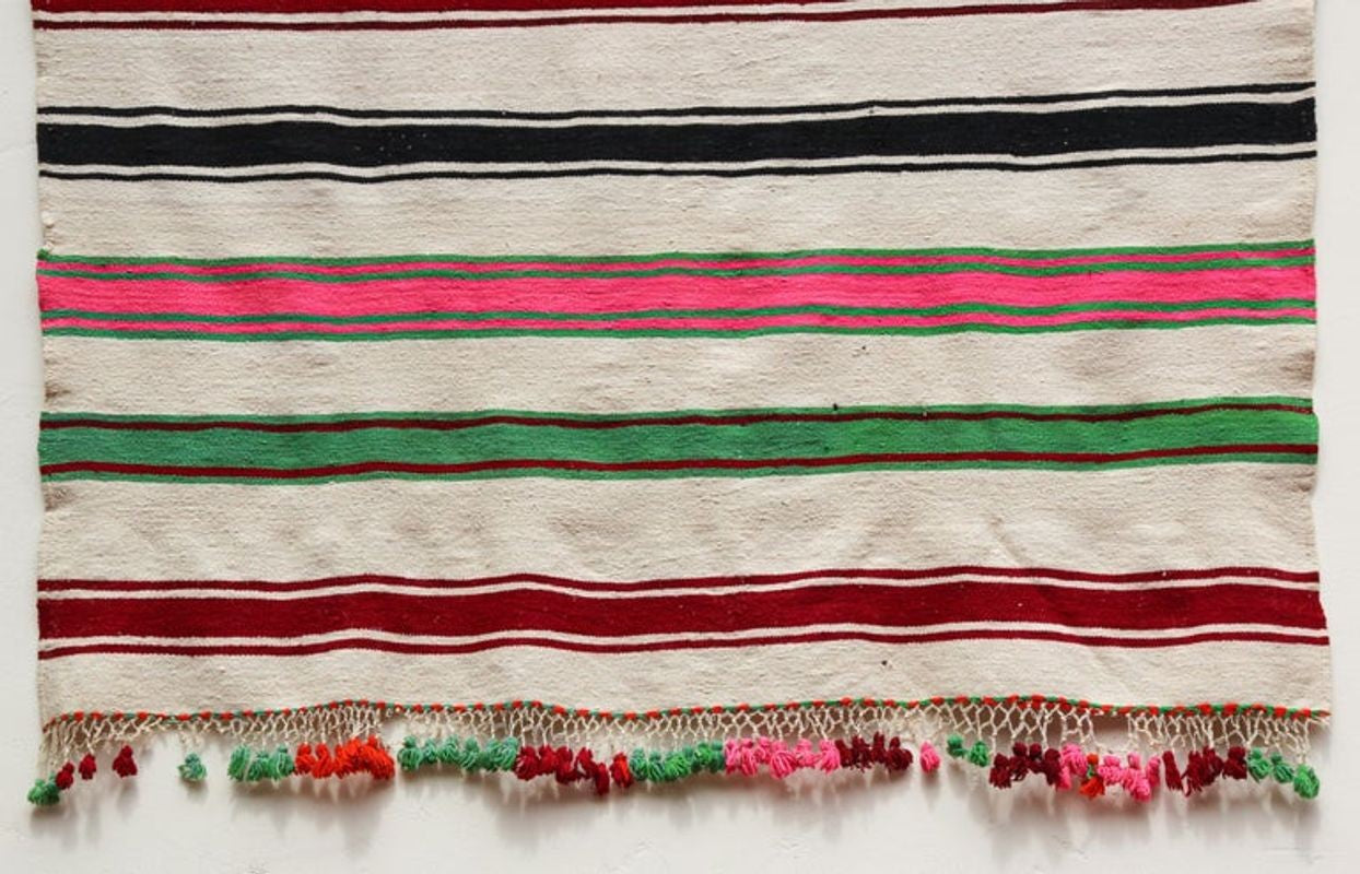 Vintage 1960s Moroccan Flat-Weave Rug, Ethnic Textile Handira