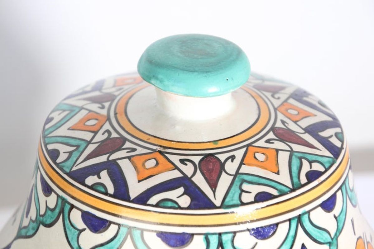 Moorish Ceramic Glazed Covered Urns Handcrafted in Fez Morocco