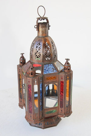 Moroccan Moorish Tole and Glass Candle Lantern