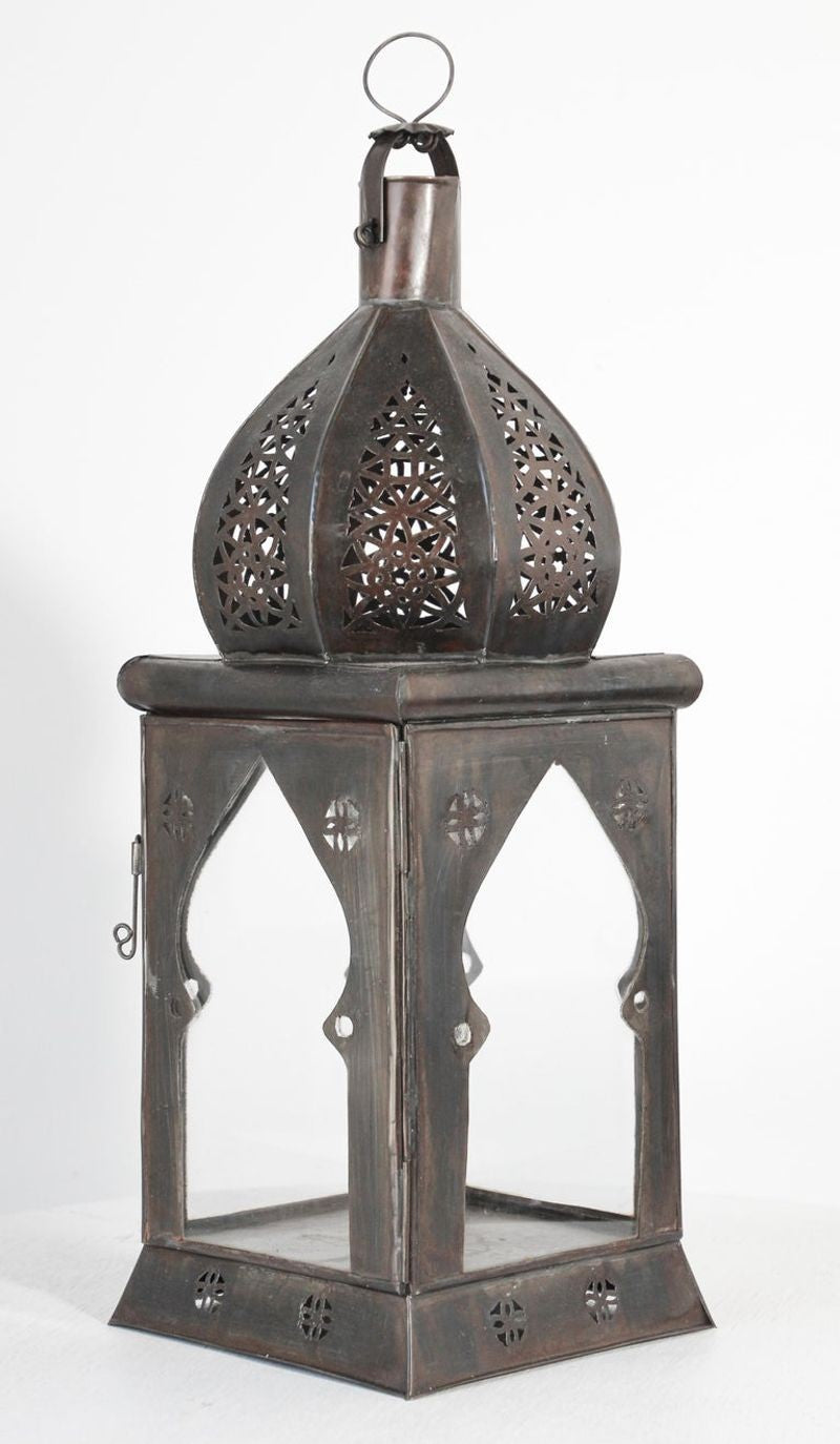 Moroccan Moorish Square Tole and Clear Glass Candle Lantern