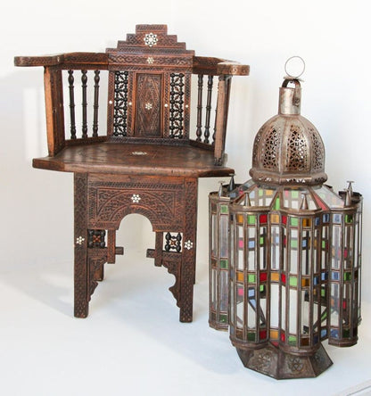 Moorish Glass Lantern, Handcrafted Metal & Glass, Morocco