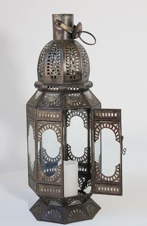 Moroccan Metal and Clear Glass Candle Lantern
