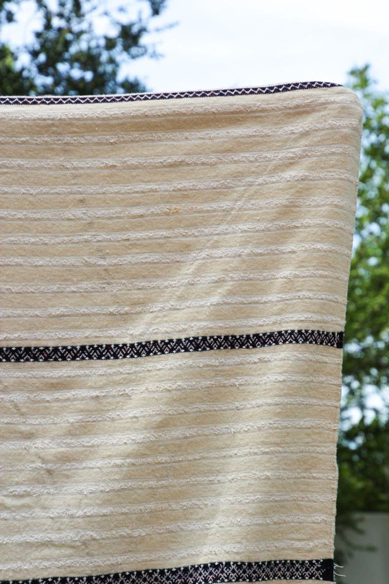 Vintage Tribal Moroccan Textile Handcrafted Wedding Blanket Throw with Sequins