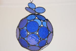 Handcrafted Moroccan Moorish Glass Orb Lantern with Blue Glass