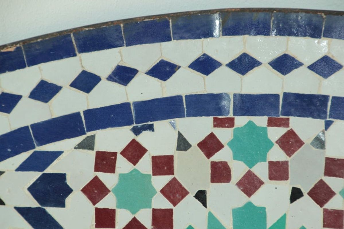 Moroccan Round Mosaic Outdoor Tile Table in Fez Moorish Design