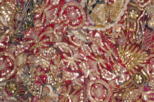 Mughal Embroidered Metal Threaded Tapestry from Rajasthan Framed