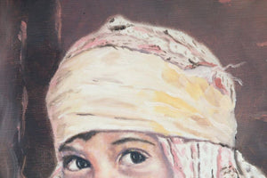 Vintage Orientalist Oil on Canvas A Portrait of A Young Girl