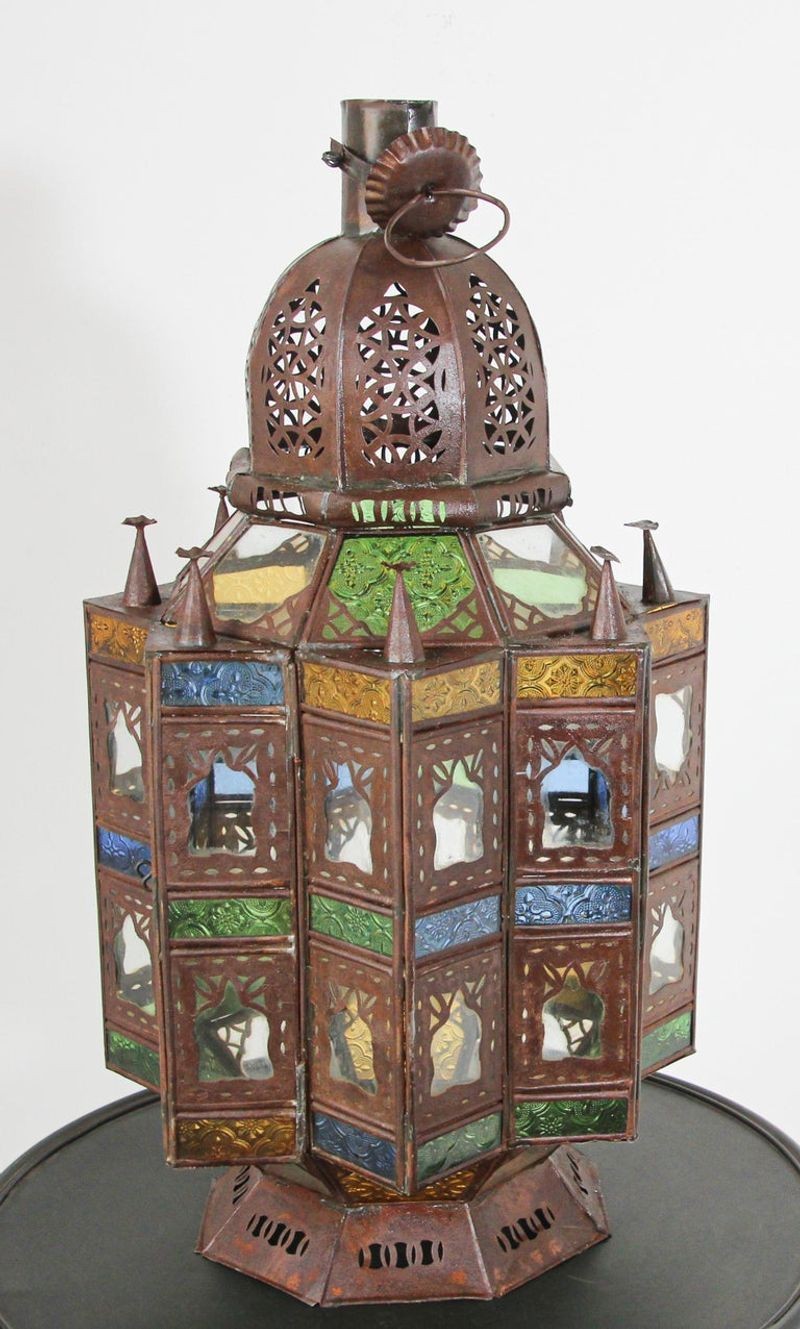 Moroccan Moorish Multi-Color Glass Lantern in Star Shape