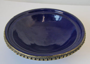 Cobalt Blue Moroccan Ceramic Bowl with Silver Overlay