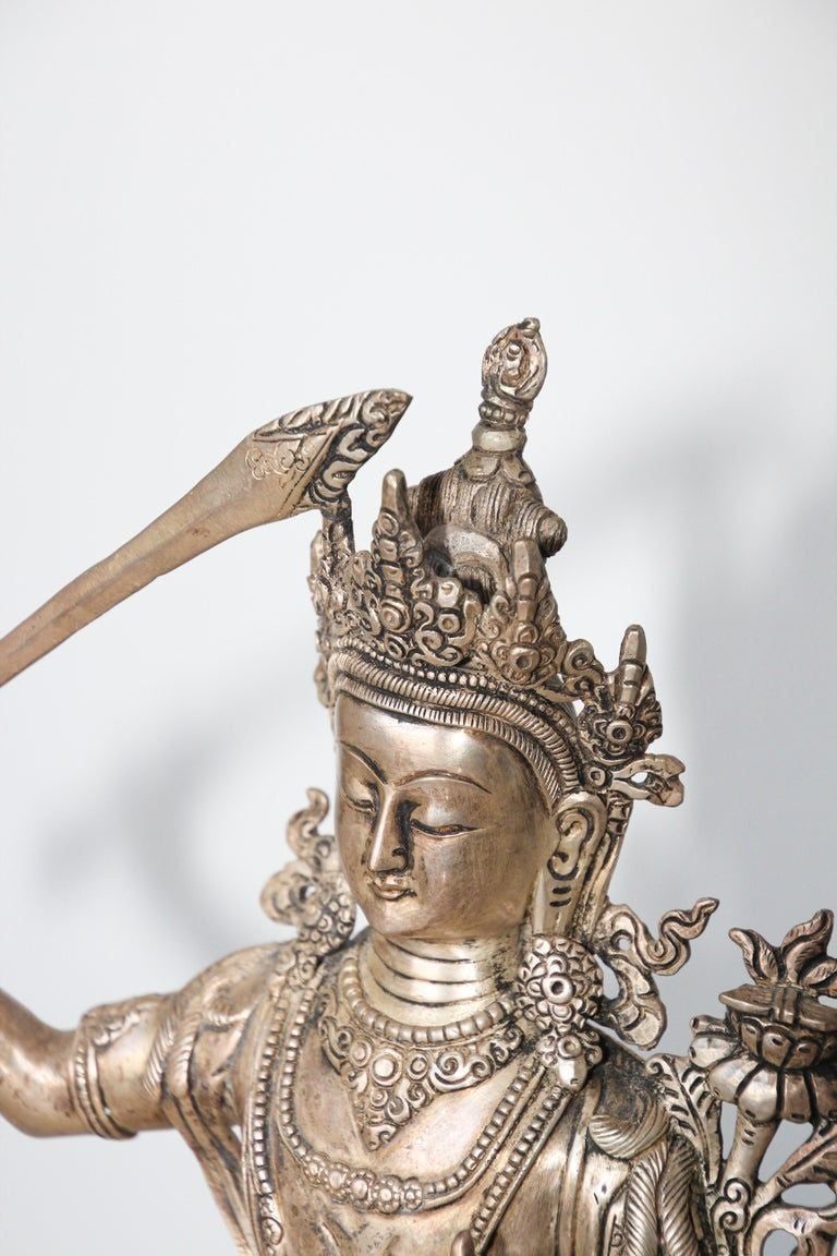 Silvered Metal Manjushri, Sino, Tibetan Buddhist Deity