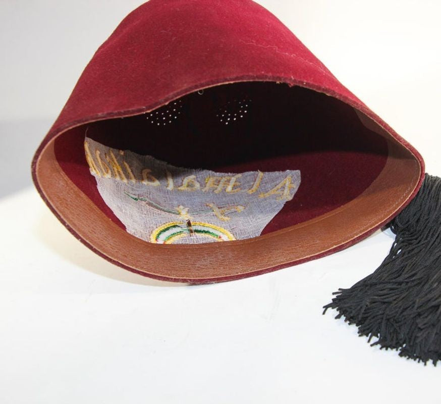 AL Malaikah Vintage Iconic Masonic Shriner Burgundy Wool Fez Hat