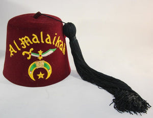 AL Malaikah Vintage Iconic Masonic Shriner Burgundy Wool Fez Hat in Original Box